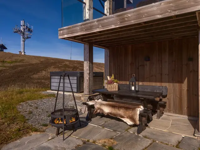Sheltered terrace with fire pit and hot tub