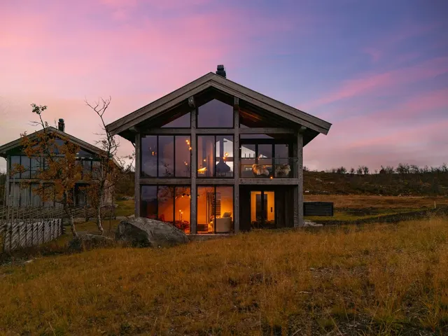 Front of the chalet at sunset